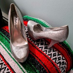 Silver glitter heels